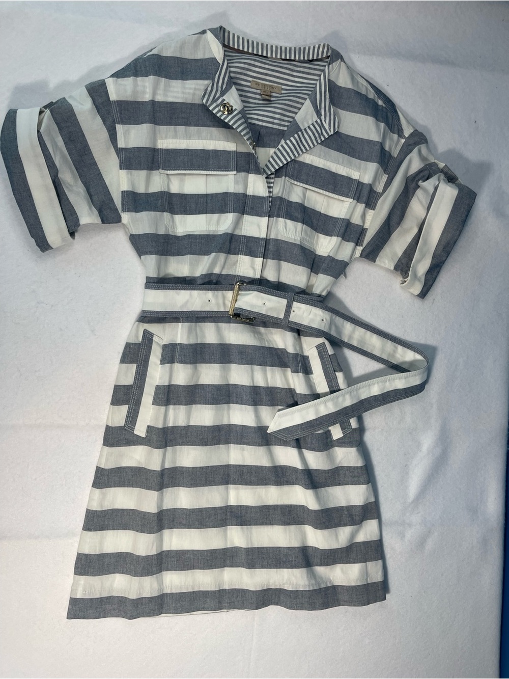 Burberry Brit Blue & White Striped Belted Shirt Dress Size 4 - Picture 4 of 16